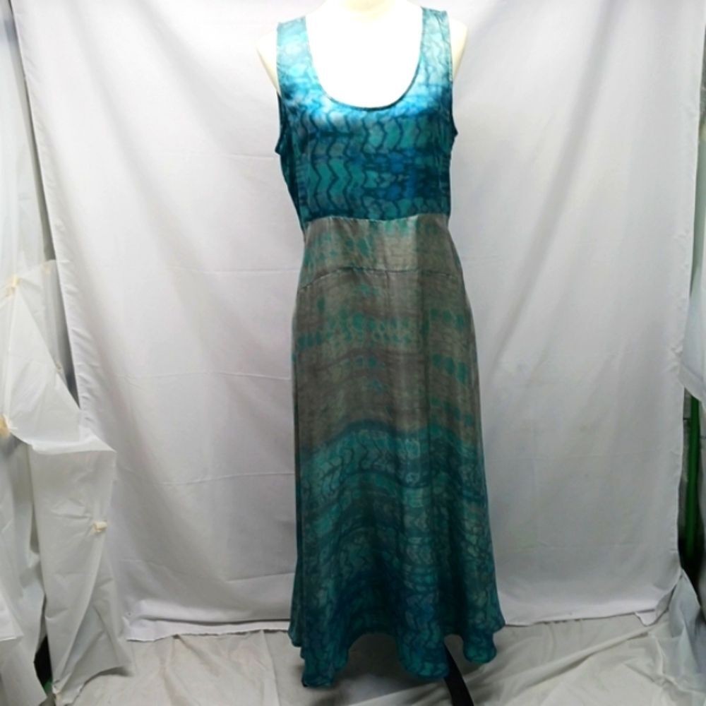 Sundance Watercolor Blue Sleeveless 100% Silk Maxi Dress Vintage Boho Size 12...